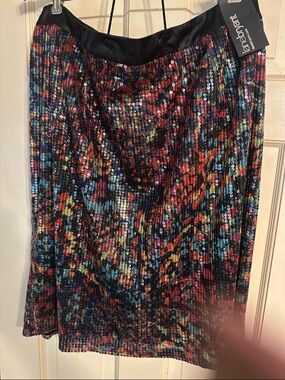 Lane Bryant Black Multicolor Sequin Pleated Skirt